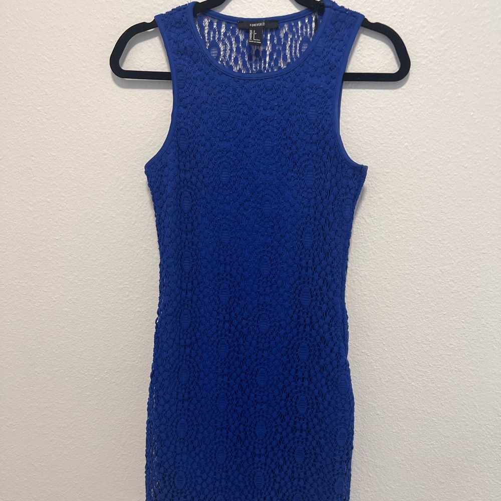 Forever 21 Electric Blue Lace Bodycon Dress Size Small